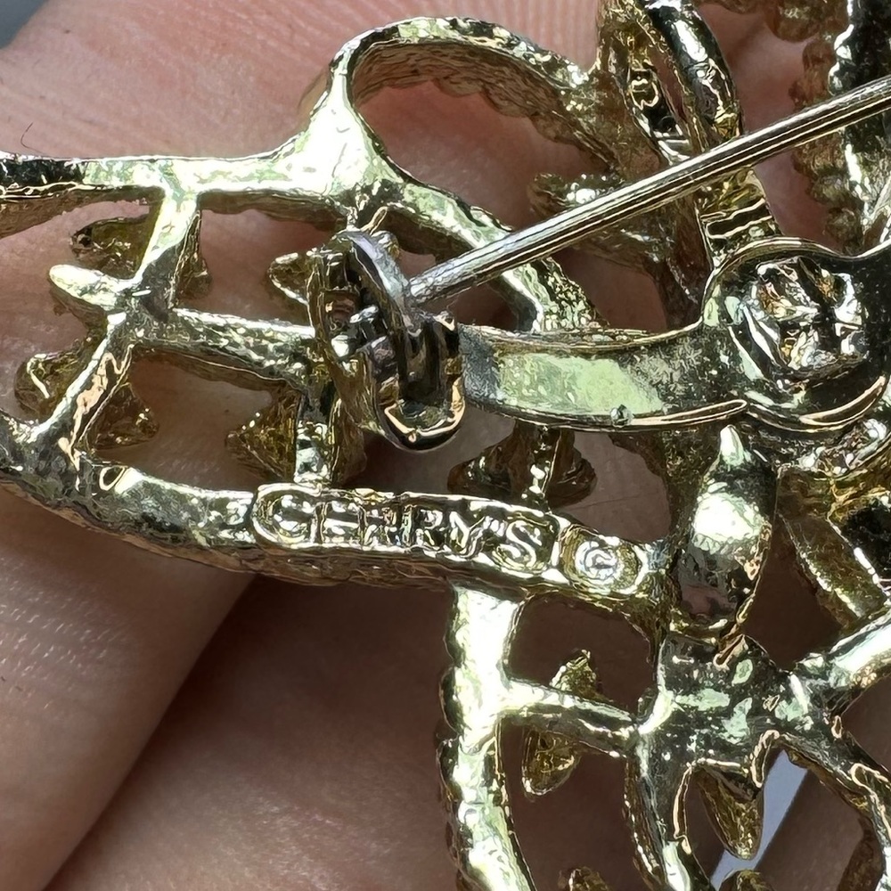 Vintage Gold Butterfly Brooch With White Cabochon Accents - Picture 3 of 3